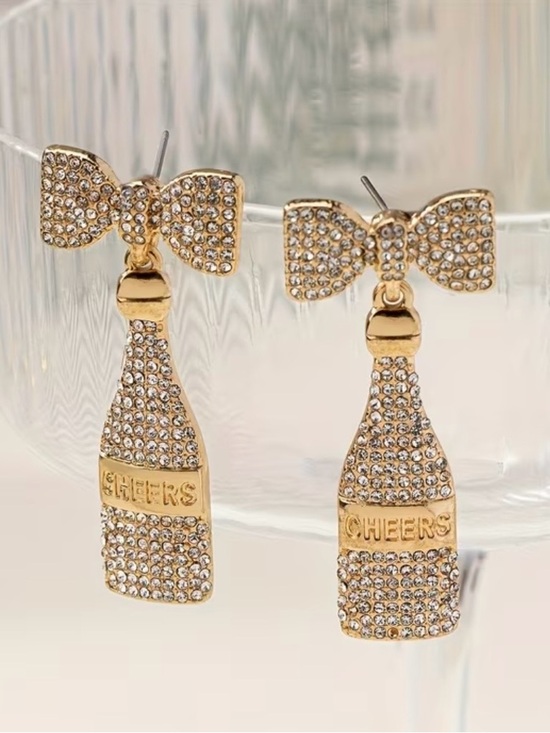 Jewelry - Gold Crystal 'Cheers' Champagne Bottle Drop Earrings
